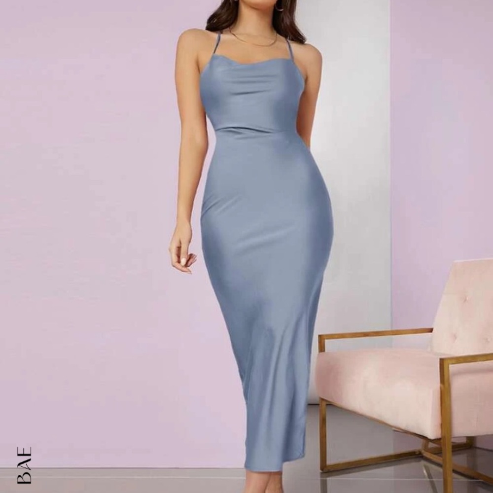 Dusty Blue Crisscross strap dress(size small/4)